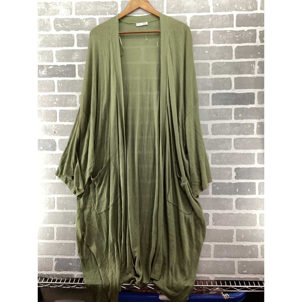 Dex Women Green Open Front Duster Cardigan Sweater Size 2X Pockets Longline Knit